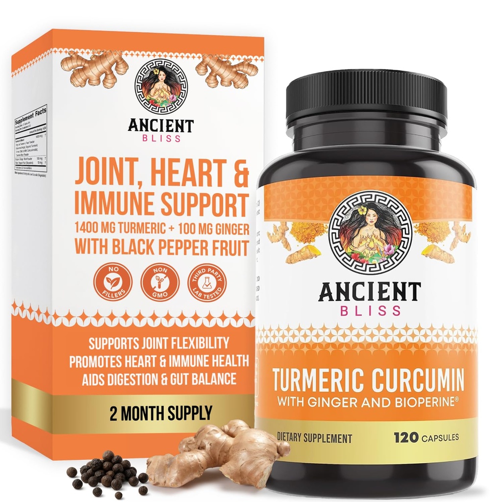 Ginger & Bioperine를 가진 Turmeric Curcumin, 까만 고추를 가진 Turmeric Curcumin & 고대 블리스 (120의 캡슐)에 의하여 익지않는 생강 뿌리 분말 캡슐 보충교재