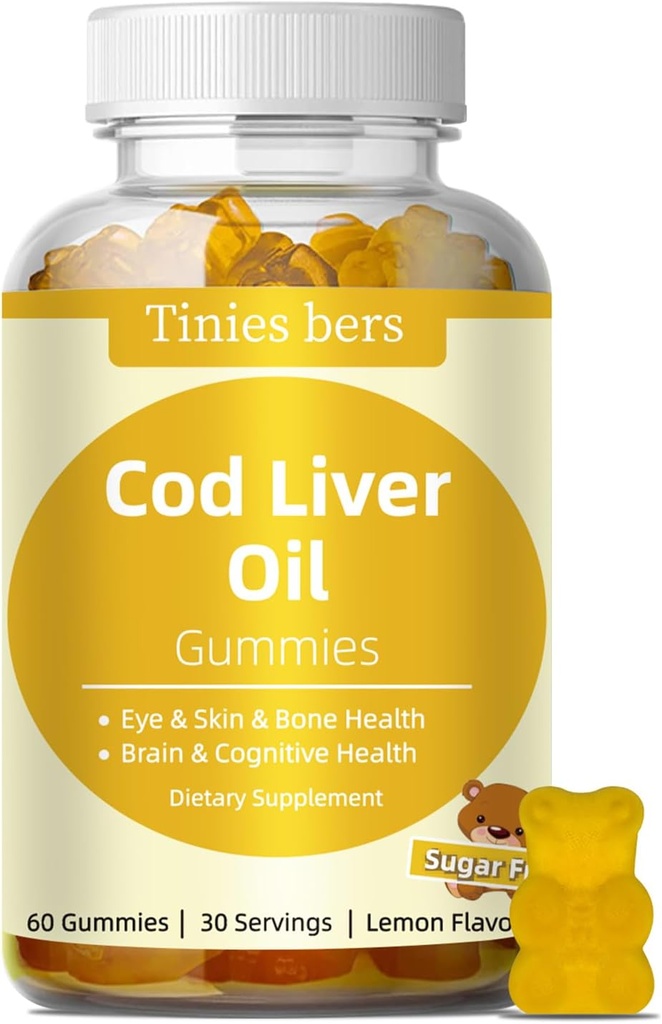 Cod Liver 기름 Gummies 1000mg의 성인 & 아이를 위한 설탕 자유로운, Omega-3s & 비타민 A&D, 뇌를 위한, Cognitive, 심장 & 눈, 뼈 건강, 글루텐 자유로운, 비 GMO, Pectin, 60