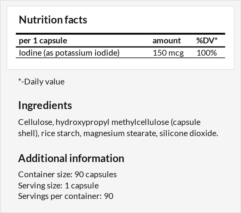 칼륨 Iodide 150 캡슐 당 mcg - 90 Vegan 캡슐 - 3 개월 공급 - 최적의 동맥 기능 및 에너지 대사를위한 - Apollo의 Hegemony에 의해 다이어트 보충