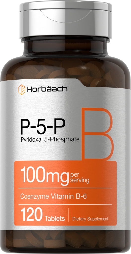 Horbäach P5P 활성 비타민 B6 100mg | 120 정제 | 채식 보충교재, 비 GMO, 글루텐 무료 | Pyridoxal 5 인산염 | Coenzyme B6