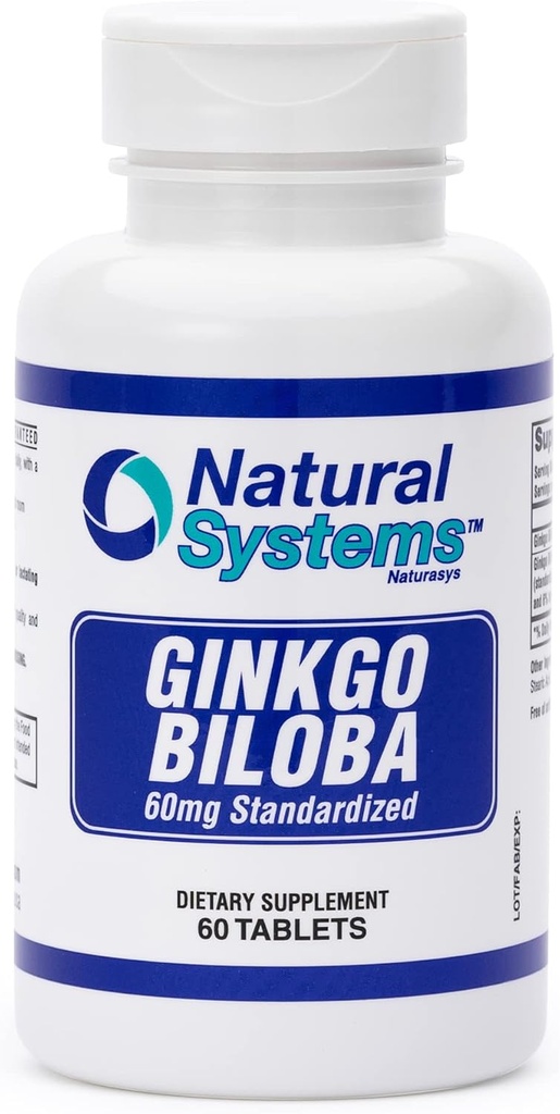 Ginkgo Biloba 60 mg 천연 시스템 60 정제 - Gingko Biloba Powder Brain Supplement - Ginkgo Biloba Concentration Supplements - 남성과 여성을위한 메모리 비타민 - Boost Energy Supplements