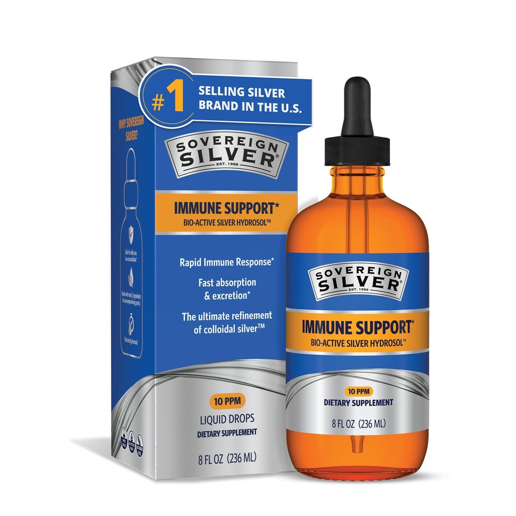 Sovereign 실버 면역 지원 - 콜로이드 실버, 바이오 활성 실버 하이드로 솔, 10 ppm, 액체 드롭퍼, 8 Fl Oz, (236 mL)