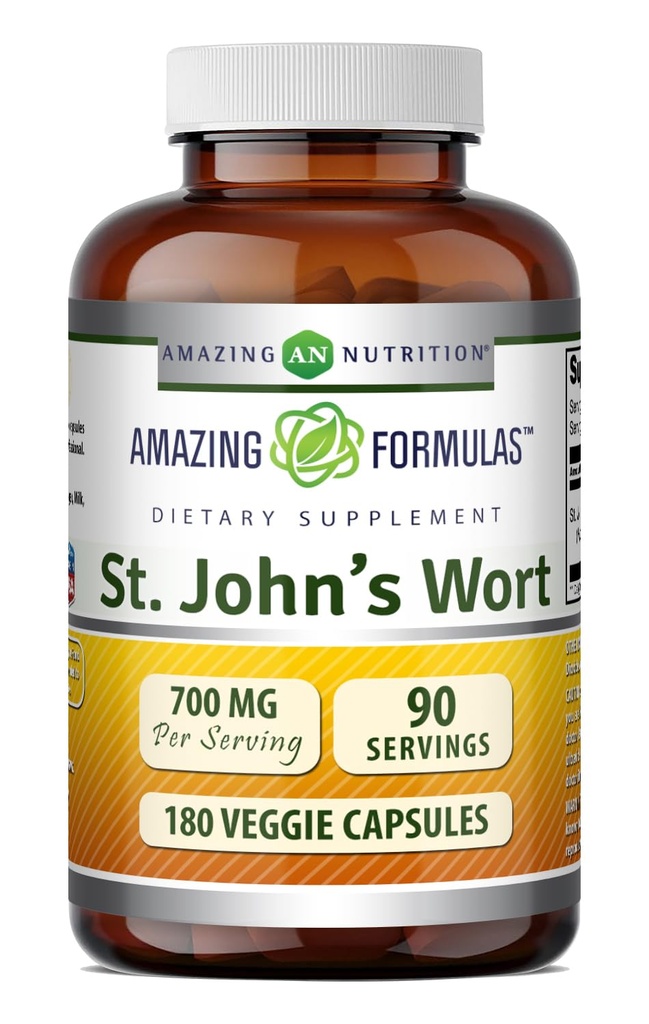 Amazing Formulas St. John 's Wort Supplement (Hypericum Perforatum Extract) | 서빙 당 700 Mg | 포도 캡슐 | 글루텐 프리 | Non-GMO | 미국 (1 팩 | 180 개)