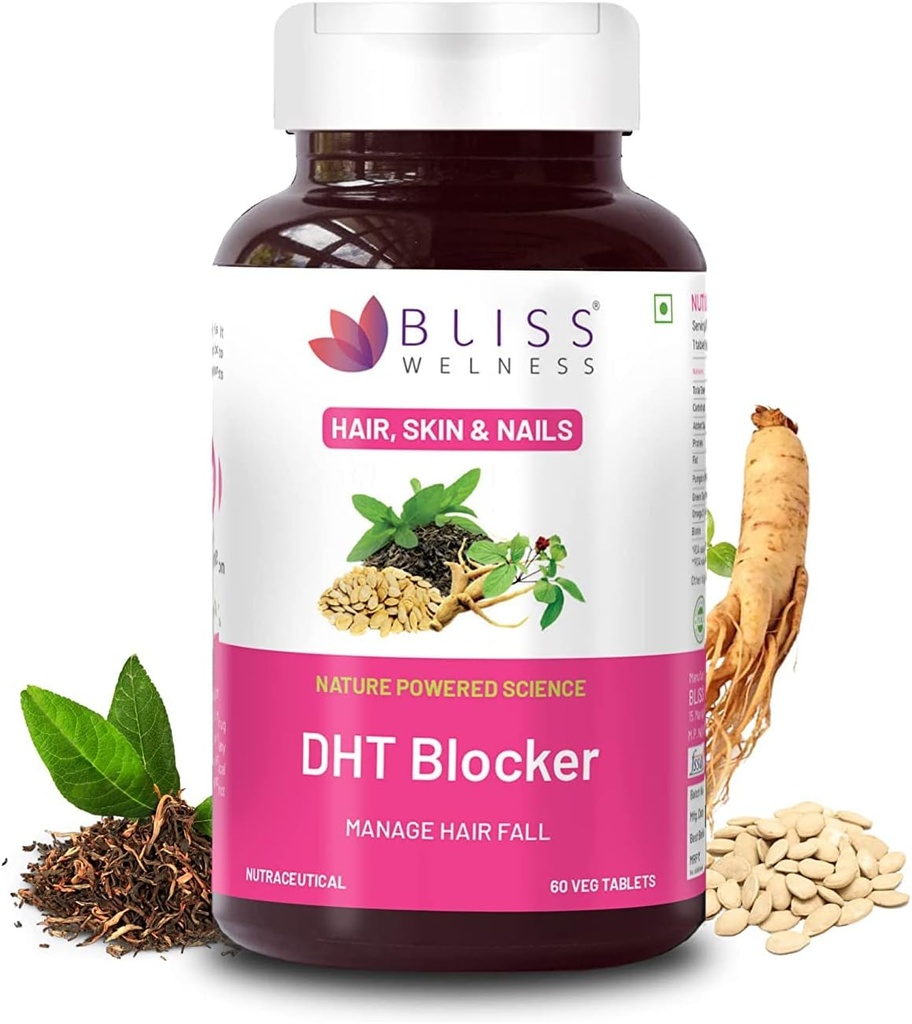 Biotin, 호박 씨앗, 녹차 추출물, 오메가 3, 인삼 추출물, 비타민 C, E, B6를 가진 Sheltr DHT 차단제는, 남자 & 여자를 위한 머리 성장 보충교재를 자극합니다 - 60의 정제를 감소시킵니다