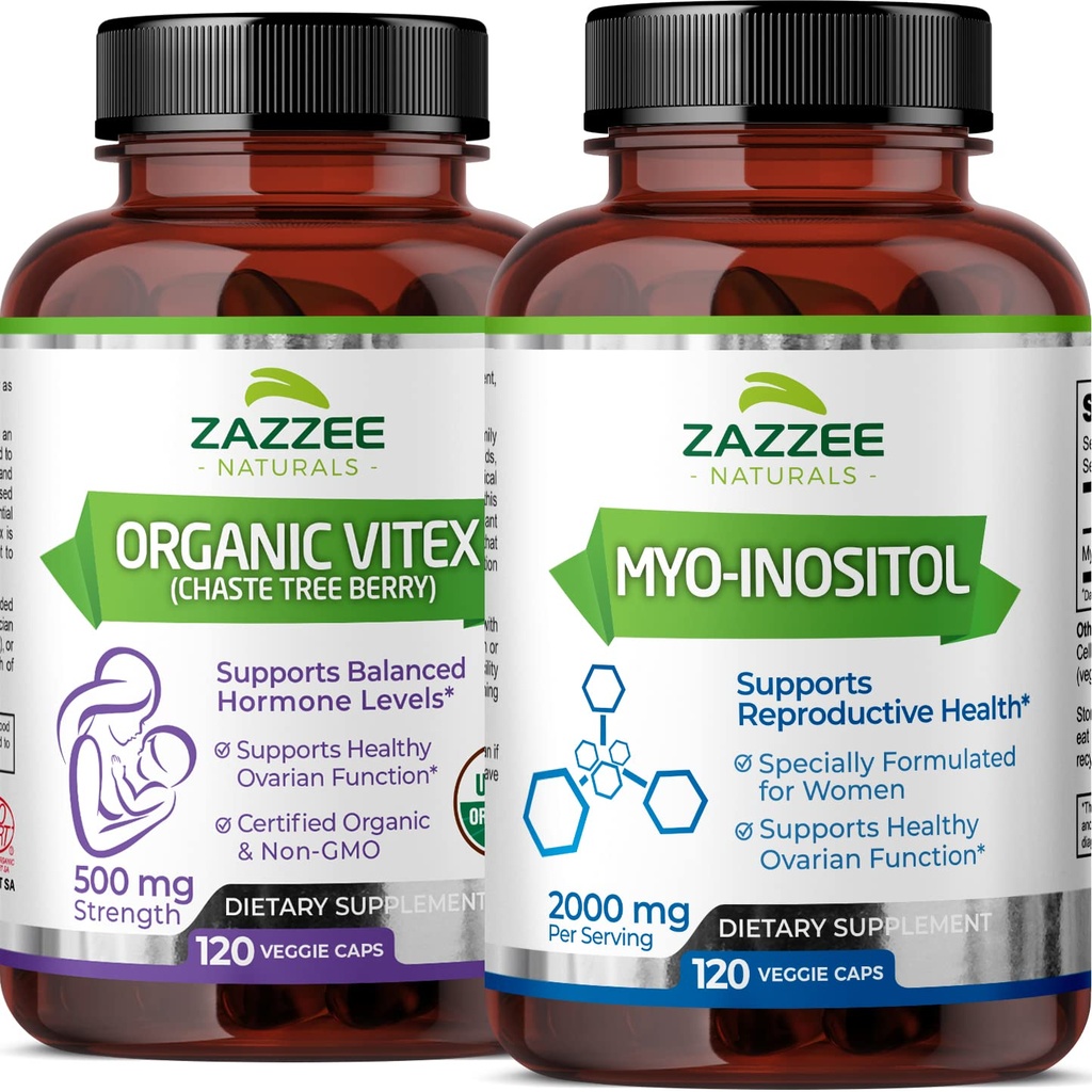 Zazzee Myo-Inositol 캡슐 및 USDA 유기 Vitex 캡슐, 비 GMO 및 올-자연