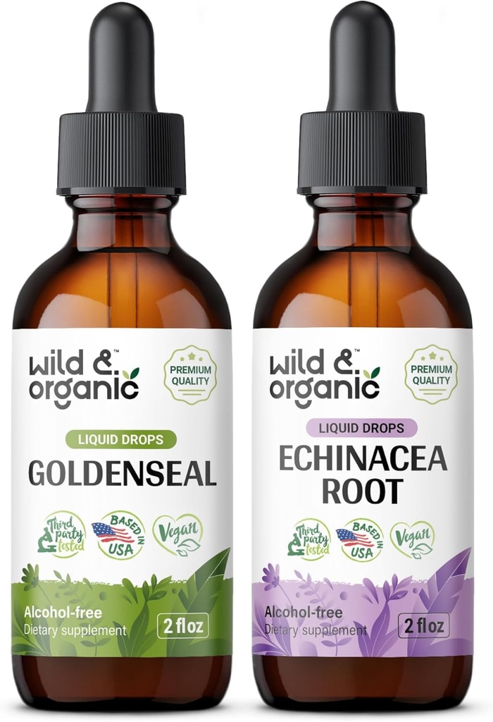 야생 & 유기 Goldenseal Tincture 2 fl oz & Echinacea Tincture 2 fl oz