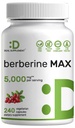 DEAL SUPPLEMENT Berberine Max Supplement, 서빙 당 5,000mg, 240 Veggie 캡슐 - 97 % 순수한 Berberine HCl - 20 : 1 심황 뿌리 추출물 - 채식 친화적 인 비 GMO