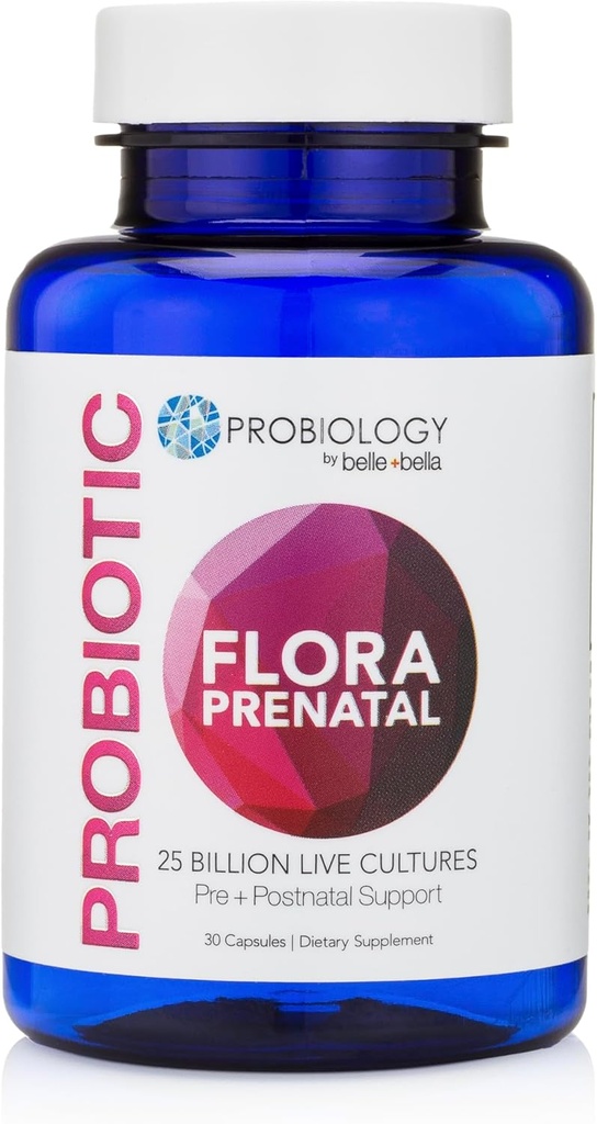 belle+bella Probiology Flora Prenatal 캡슐 - Prenatal & Postnatal Women - Non-GMO, Vegan & Gluten Free - 30 모자를위한 Folic 산이있는 듀얼 액션 프로 바이오 틱 및 프리 바이오 틱 보충