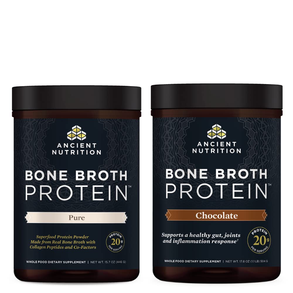 고대 영양 뼈 Broth 단백질 분말, 순수한, 20 서빙 + 뼈 Broth 단백질 분말, 초콜릿, 20 서빙