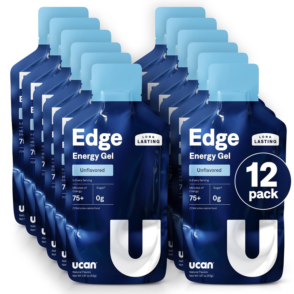 UCAN Edge Energy Gel Shots, Unflavored (12, 2 Ounce Packets) 실행, 훈련, 운동, 피트니스, 사이클링, 크로스핏 | 슈가프리, Vegan, & Keto Friendly Energy
