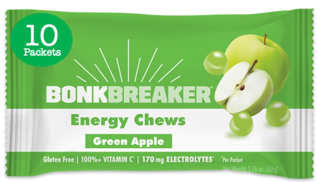 Bonk Breaker Energy Chews, Dairy-Free, Gluten-Free 재료를 사용하여 빠른 에너지 및 초점, 10 Packets, Green Apple의 1 박스 제공