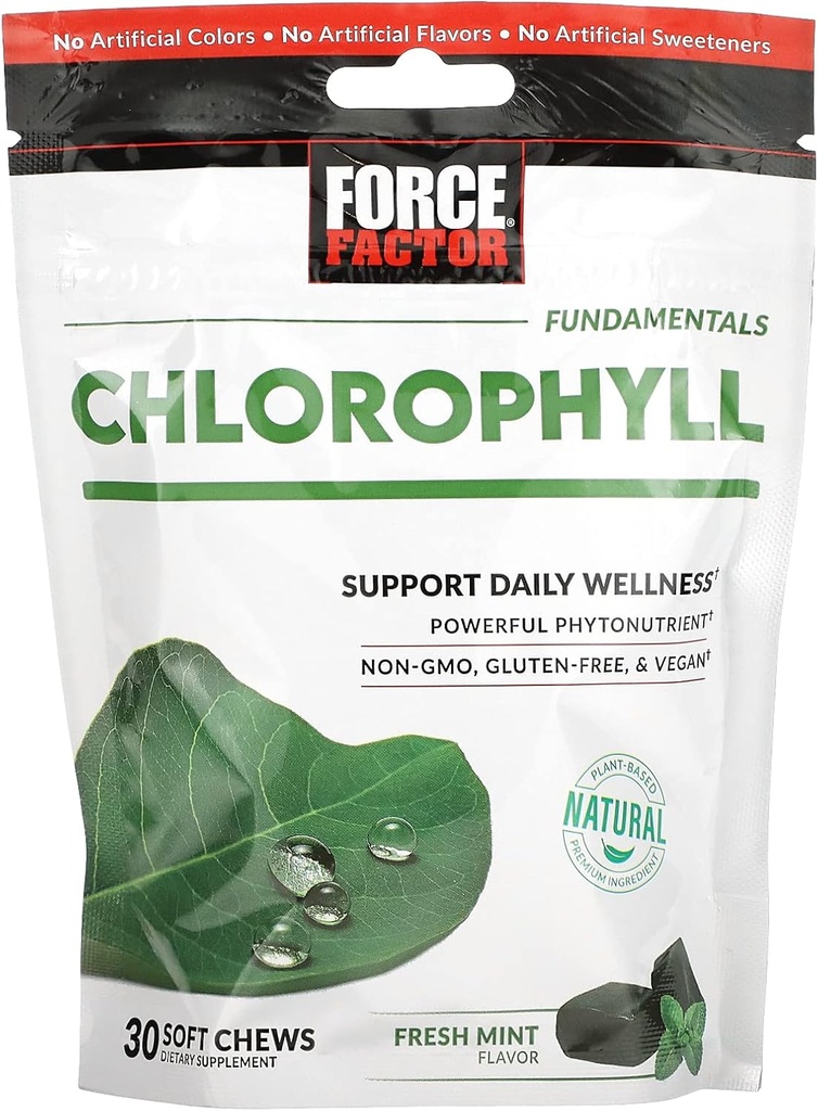 FORCE FACTOR Chlorophyll 연약한 Chews 산화 방지제는 몸 냄새를 감소시키기 위하여 보충을, 승진시킵니다 신선한 숨, 비 GMO, 글루텐 자유로운, 및 Vegan, 신선한 민트 풍미, 30 연약한 Chews, 녹색