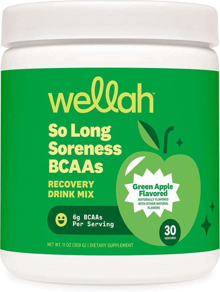 Wellah So Long Soreness BCAA 분말 (녹색 애플 맛) 30 서빙 - Hydration Complex