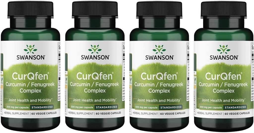 Swanson 제어 릴리스 Curqfen Curcumin / Fenugreek Complex 60 Veg 캡슐 (4 팩)