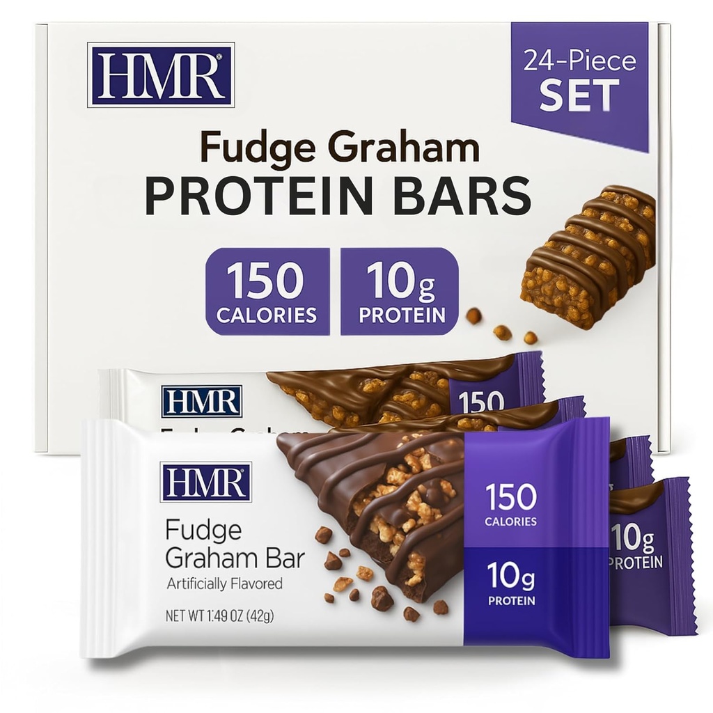 HMR Fudge Graham Protein Bar | 영양분이 풍부한 스낵 지원 무게 유지 보수 | 저 칼로리 디저트 | 단백질 10g | 24 개