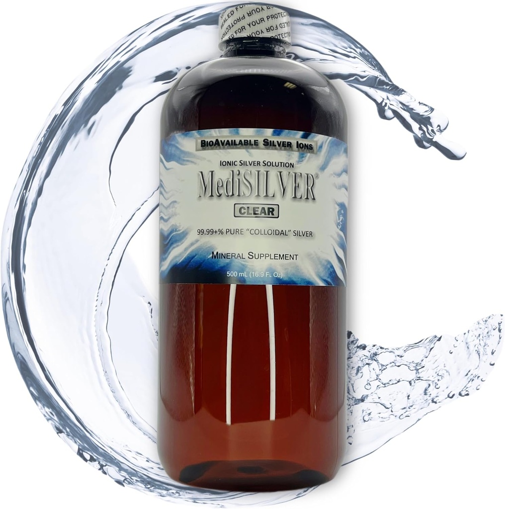 MediSILVER 클리어 진정한 무료 이오닉 콜로이드 실버 다이어트 보충 - 500 mL (16.9 Fl Oz) 호박색 BPA 무료 플라스틱 병