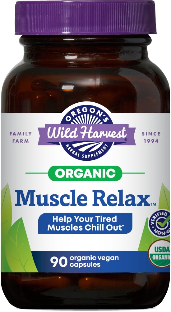 Oregon의 Wild Harvest Muscle Relax 유기 초본 보충 채식 채식 캡슐 Valerian, Hops 및 Skullcap - 90 카운트