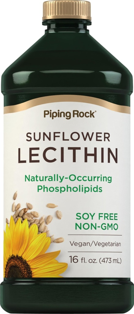 배관 바위 해바라기 레시틴 액체 보충 | 16 oz 기름 | Naturally-Occurring Phospholipids | Vegan, Soy Free, Non-GMO, Soy Free, 글루텐 프리
