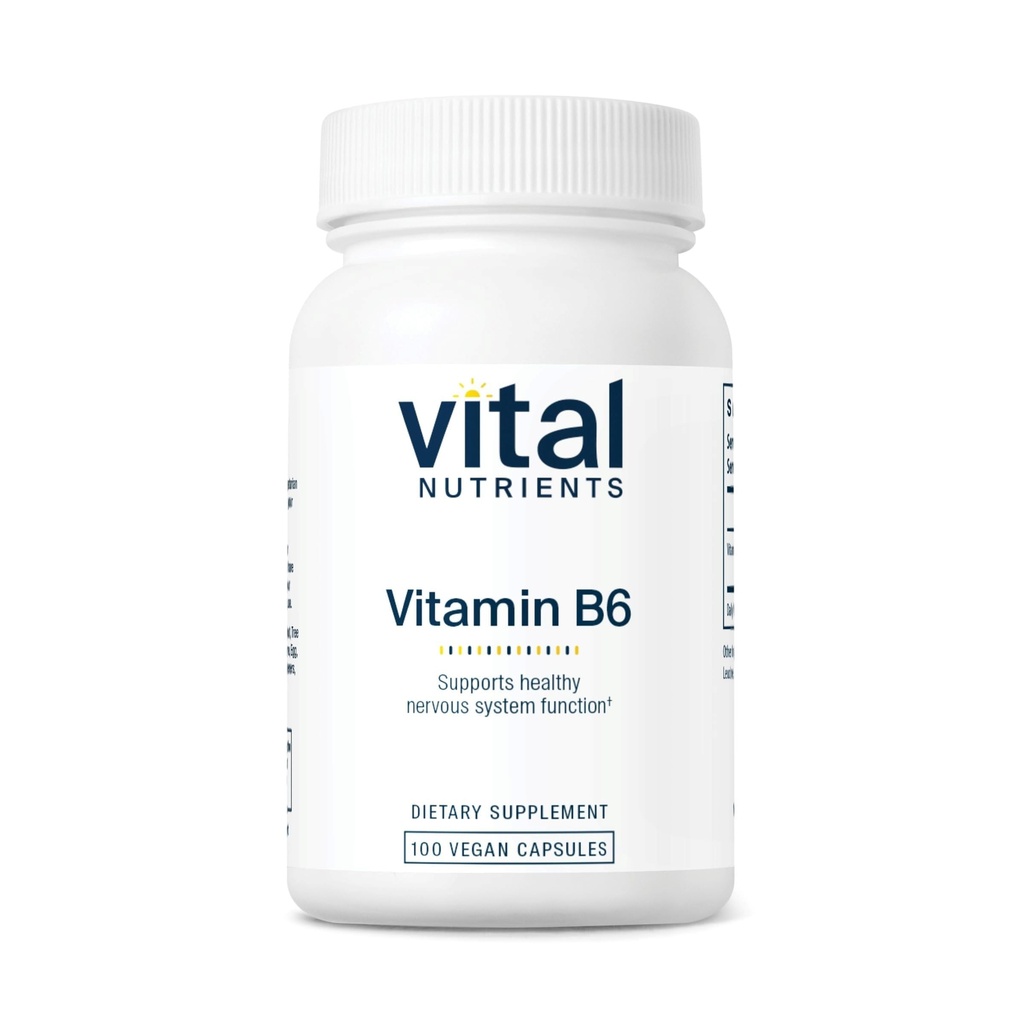 Vital Nutrients 비타민 B6 | Vegan Methylated B6 비타민 Nervous 시스템, 근육, 뼈 건강 * | 생리 장애를위한 높은 순수성 비타민 B6 * | 글루텐, 낙농장, 콩 무료 | 100 캡슐