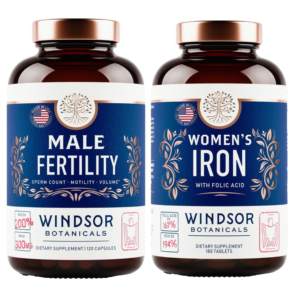 WINDSOR BOTANICALS 남성 비료 보충 및 철 알약 Folic 산 - 비료 및 Prenatal 번들