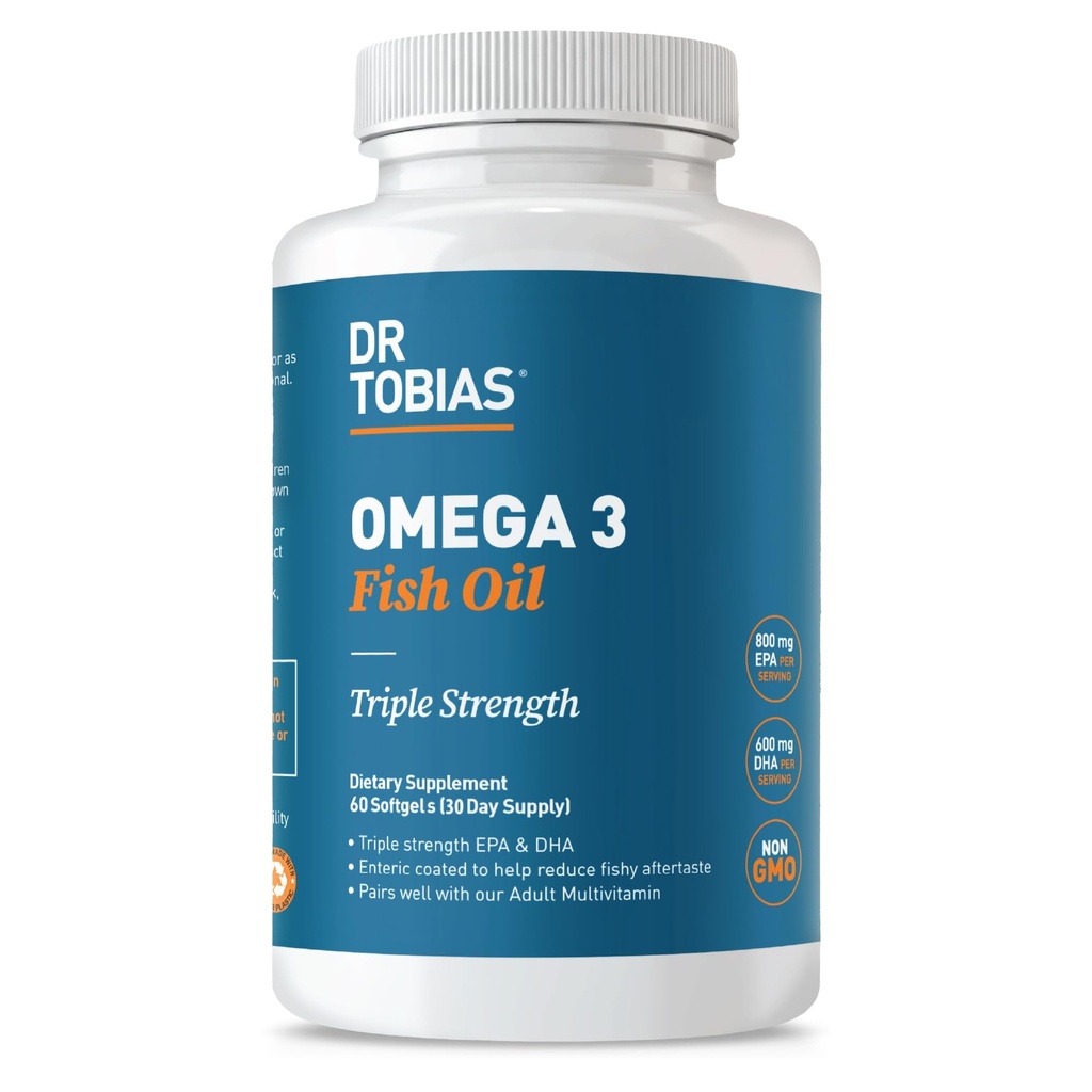 Tobias Omega 3 물고기 기름, 봉사 당 800mg EPA 600mg DHA를 가진 2000mg 세겹 힘, 물고기 기름 Omega 3는 심장, 뇌 & 면역 지원, 60 Softgels, 30의 서빙을 위한 보충 교재를 보충합니다