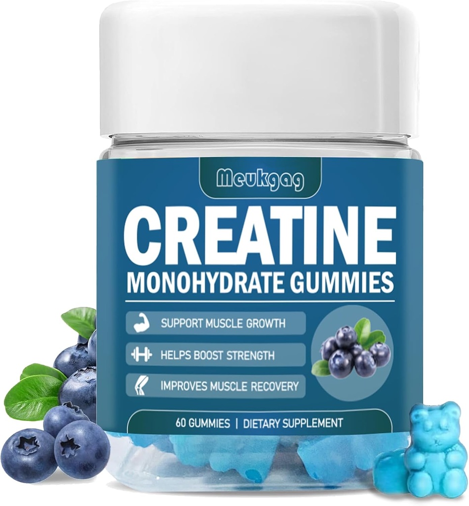 Creatine Monohydrate 남성 & 여성을 위한 Gummies, 근육 힘, 근육 건축업자, 에너지 부스트, 전 운동 Gummies (60 조사)를 위한 Chewable Creatine Monohydrate - 블루 베리 풍미