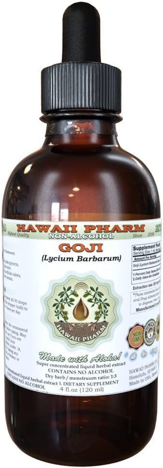 Goji 알콜 자유로운 액체 추출물, 유기 Goji (Lycium Barbarum) 말린 Berry Glycerite 하와이 Pharm 자연적인 초본 보충교재 4개 oz