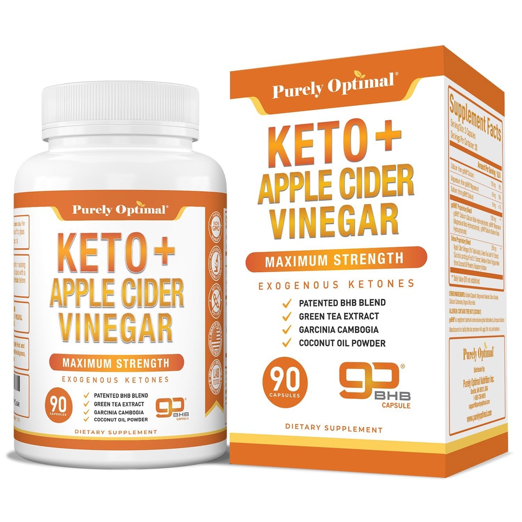 Purely Optimal Keto BHB & Apple Cider Vinegar 캡슐 - Ketosis 지원, 건강한 라이프 스타일 및 전체 웰빙을위한 어머니가있는 Exogenous Ketones 보충 - 90 캡슐