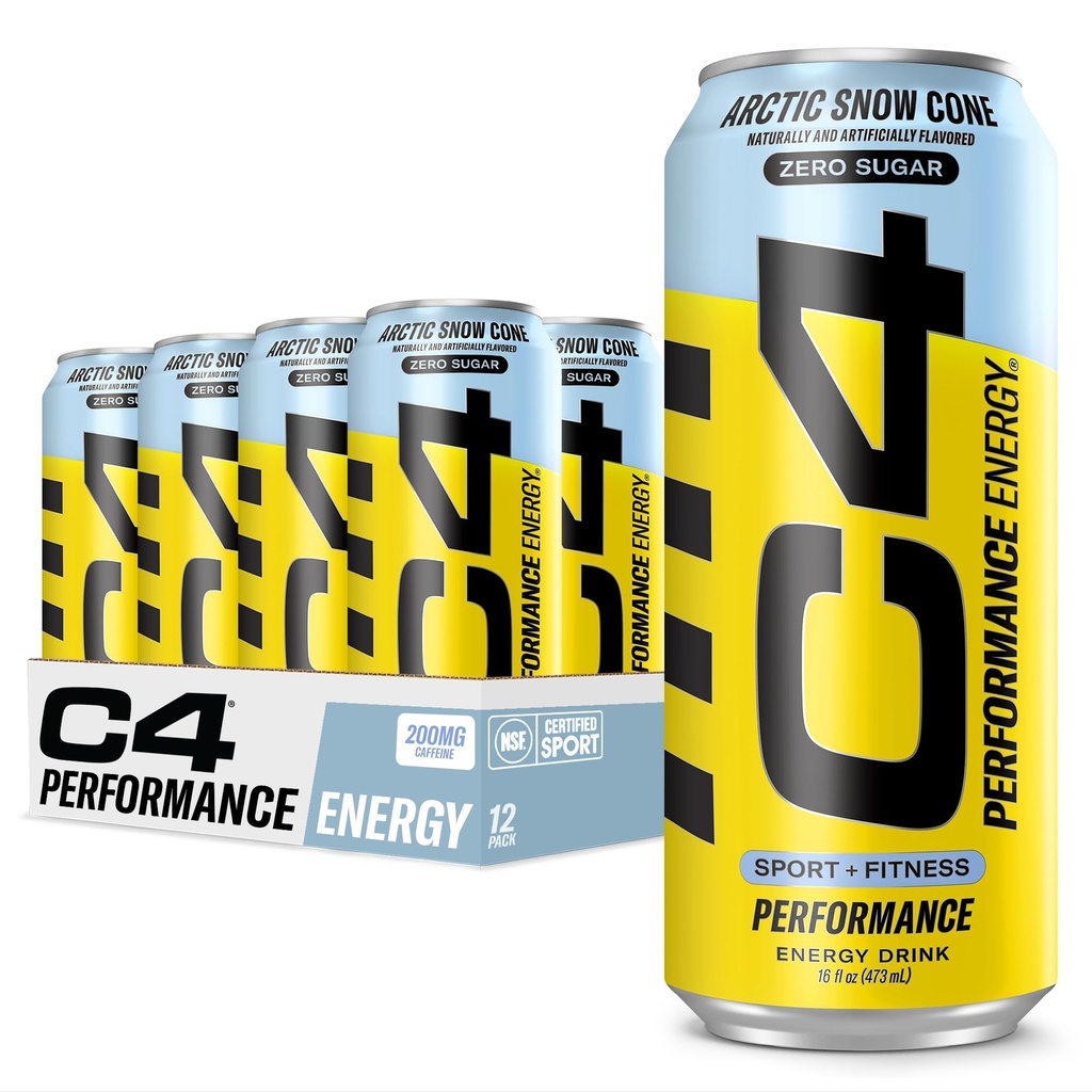 Cellucor C4 탄화된 Zero Sugar Energy Pre 운동 음료 + Beta Alanine, (NEW) 스파클링 북극 눈 콘, 16 Fl Oz, 12 팩