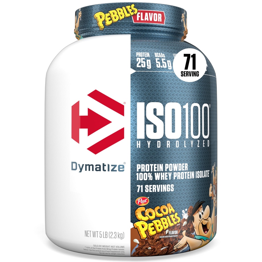 Dymatize x 코코아 Pebbles ISO100 Whey Protein Powder Isolate, 단백질 25g, 5.5g BCAAs, 120 Cal., 글루텐 무료, 1g 지방, 1g 설탕, 2g Carb (71 서빙)
