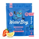 Waterboy 주말 복구 | 3,200mg 전해질 분말 패킷 | 생강 + L-Theanine + 비타민 | 설탕 없음, 모든 자연, 글루텐 무료 | 24 음료 스틱 혼합 (딸기 레몬)