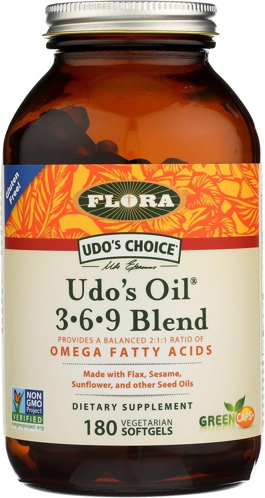 Flora Udo's Oil 3-6-9 Blend - 유기 코코넛, Flax Seed Oil & More - 180 채식 Softgels 함유