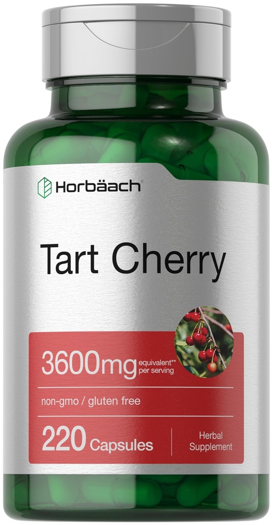 Horbäach Tart Cherry Extract Capsules | 3600mg | 220 알약 | Non-GMO, 글루텐 프리 | 전통 초본 보충