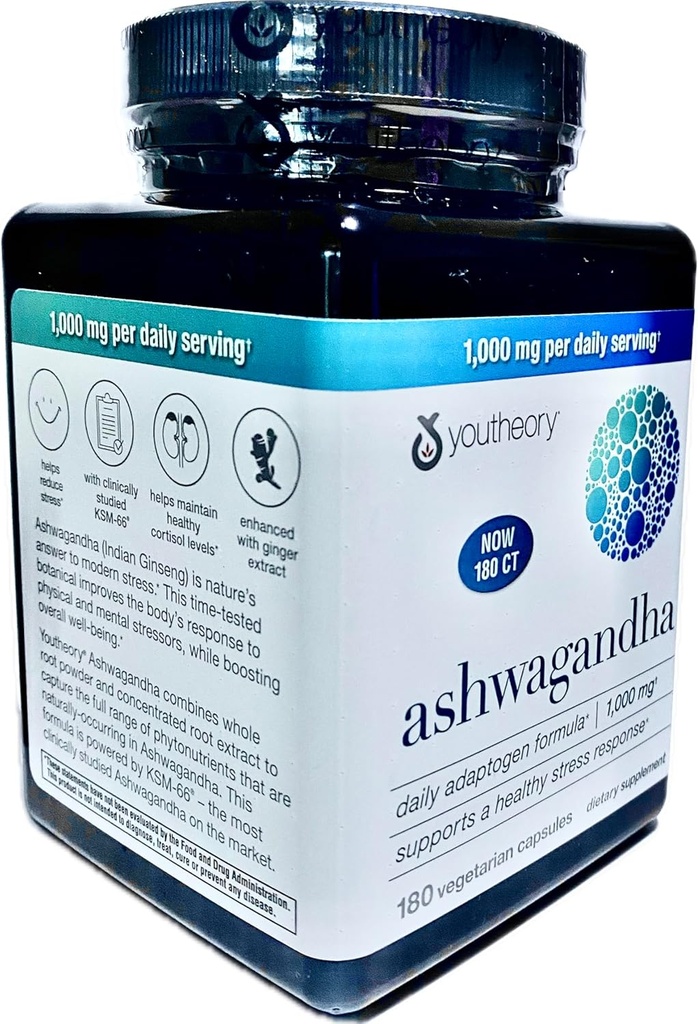 일반적인 Ashwagandha 보충교재 유기 KSM-66 Ashwagandha 채식주의자 보충교재 180 캡슐, 매일 봉사 당 1000mg, 도움 지원 건강한 긴장 관리 응답, 진주 백색