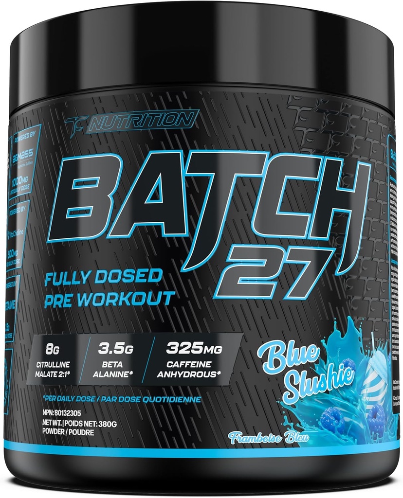 TC 영양 배치 27 전 운동 분말 - 8g Citrulline, 3.5g Beta Alanine, 2.5g Betaine, 325mg 카페인 | 즉시 에너지, 초점, 펌프, & 힘 | Nitric 산화물 승압기 20 sv (블루 슬루시)