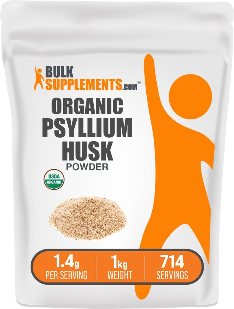BulkSupplements.com 유기 Psyllium Husk 분말 - 베이킹, 섬유 보충을위한 Psyllium Husk 분말 - 글루텐 무료, 서빙 당 1.4g, 1kg (2.2 파운드) (팩 1)