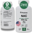 PRISTINE'S N-Acetyl L-Cysteine (NAC) 600MG 30 일 공급 유력 Lung & Liver Immunity 산화 방지제 보충교재 캡슐 - 계류 & 정신 건강 지원