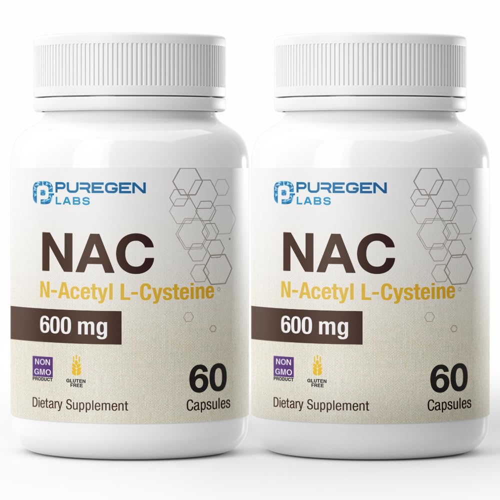 Puregen Labs N-Acetyl-L-Cysteine (NAC) 600mg의 지원 면역, 호흡기, 간 건강, NAC 600 mg의 유력한 산화 방지제 지원, 흡수하게 쉬운 - 합계 120 Veggie 캡슐