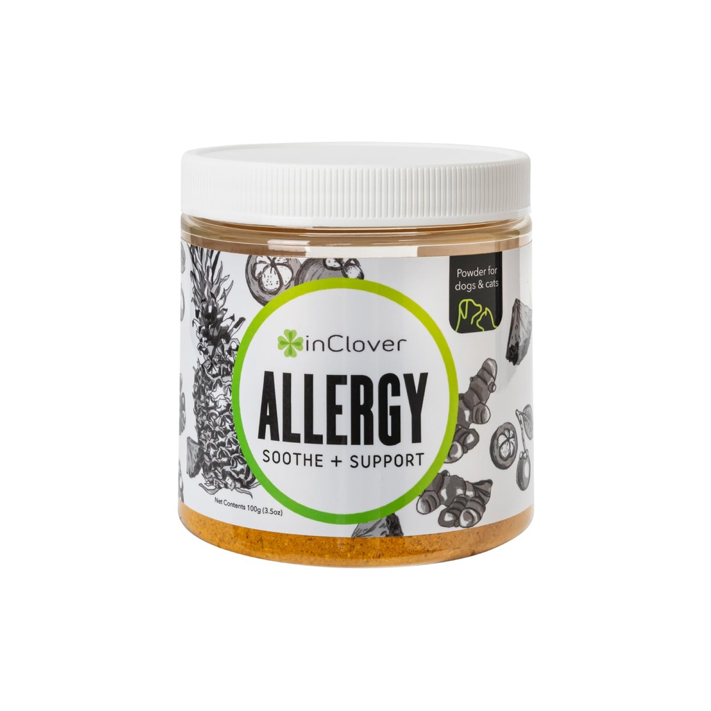 Clover Natural Dog Allergy Relief Supplement with Turmeric - 계절 알레르기가있는 개를위한 BioResiliant Treat Powder 보충, Mangosteen 도움말은 Histamine Levels를 유지합니다.
