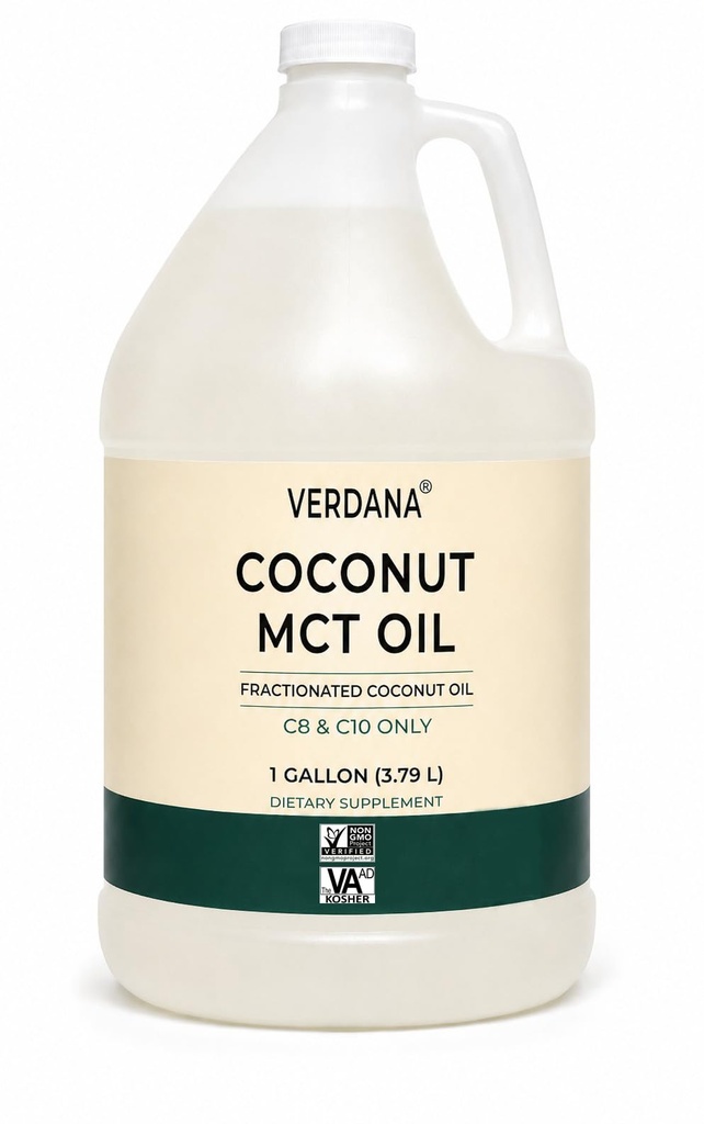 Verdana 코코넛 MCT 오일 1 갤런 - Keto Coffee, Unflavored Natural Oil Pulling Mouthwash, Massage, Aromatherapy - 100 % 코코넛 - 중간 체인 트리글리세라이드 - Non-GMO, Kosher