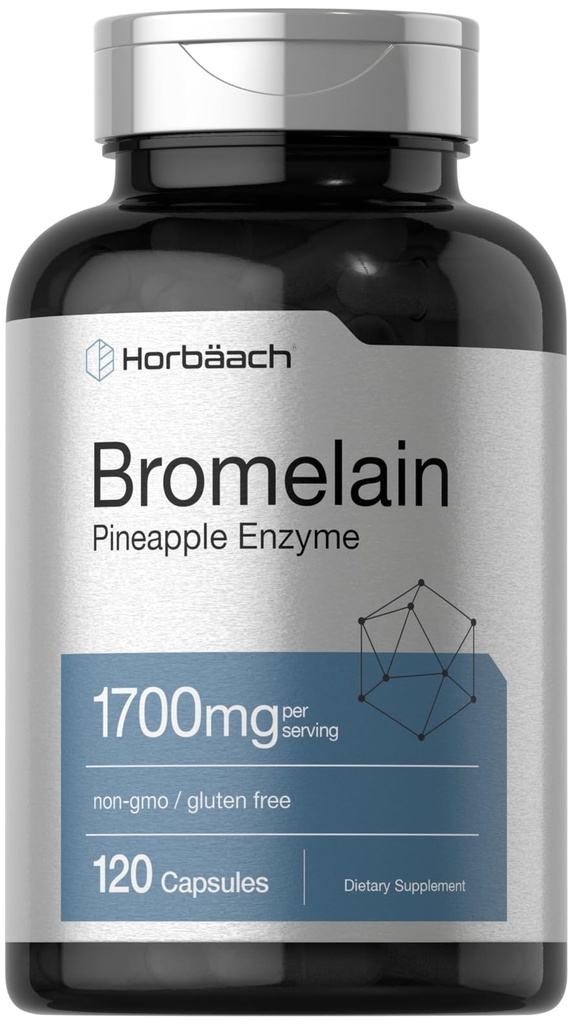 Horbäach Bromelain 1700 mg | 120 캡슐 | 지원 소화 건강 | 파인애플 효소 보충 | 비 GMO, 글루텐 무료