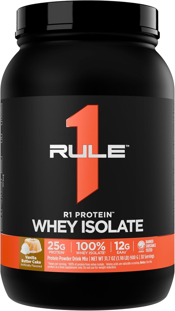 규칙 1 R1 단백질 Whey Isolate - 25g Protein & 6g BCAA로 독점적으로 운동 회복을위한 Isolated & Hydrolyzed 소스 (2 파운드 *, Vanilla Butter Cake)