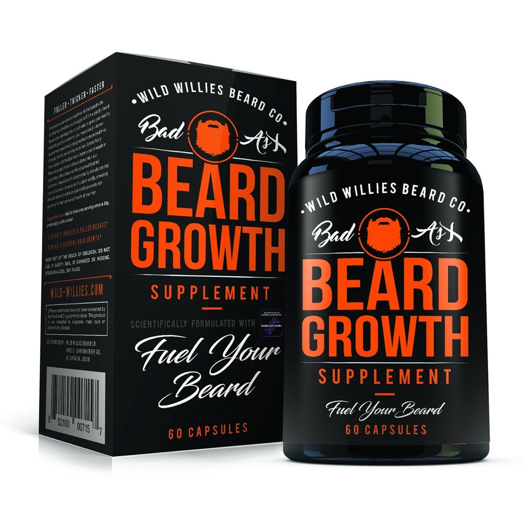Manskape Co는 야생 Willies에 의해 남자를위한 성장 비타민을 Beard - 자연적으로 빠른 머리 성장 - Biotin와 60 캡슐 - 더 두꺼운, Fuller Beard 및 Mustache 오늘 성장