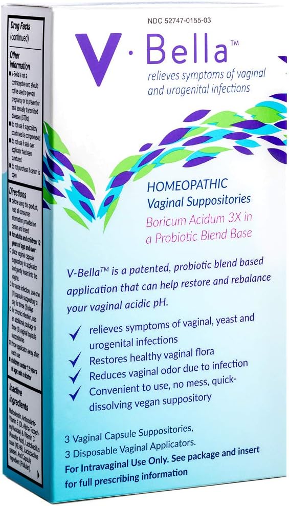 V-Bella Boric Acid + Probiotic based Vaginal Suppositories- 더 자연적인 방법, 균형 & Yeast, Bacterial (BV) & Urogenital 감염의 증상 완화, Itchiness & 냄새 감소