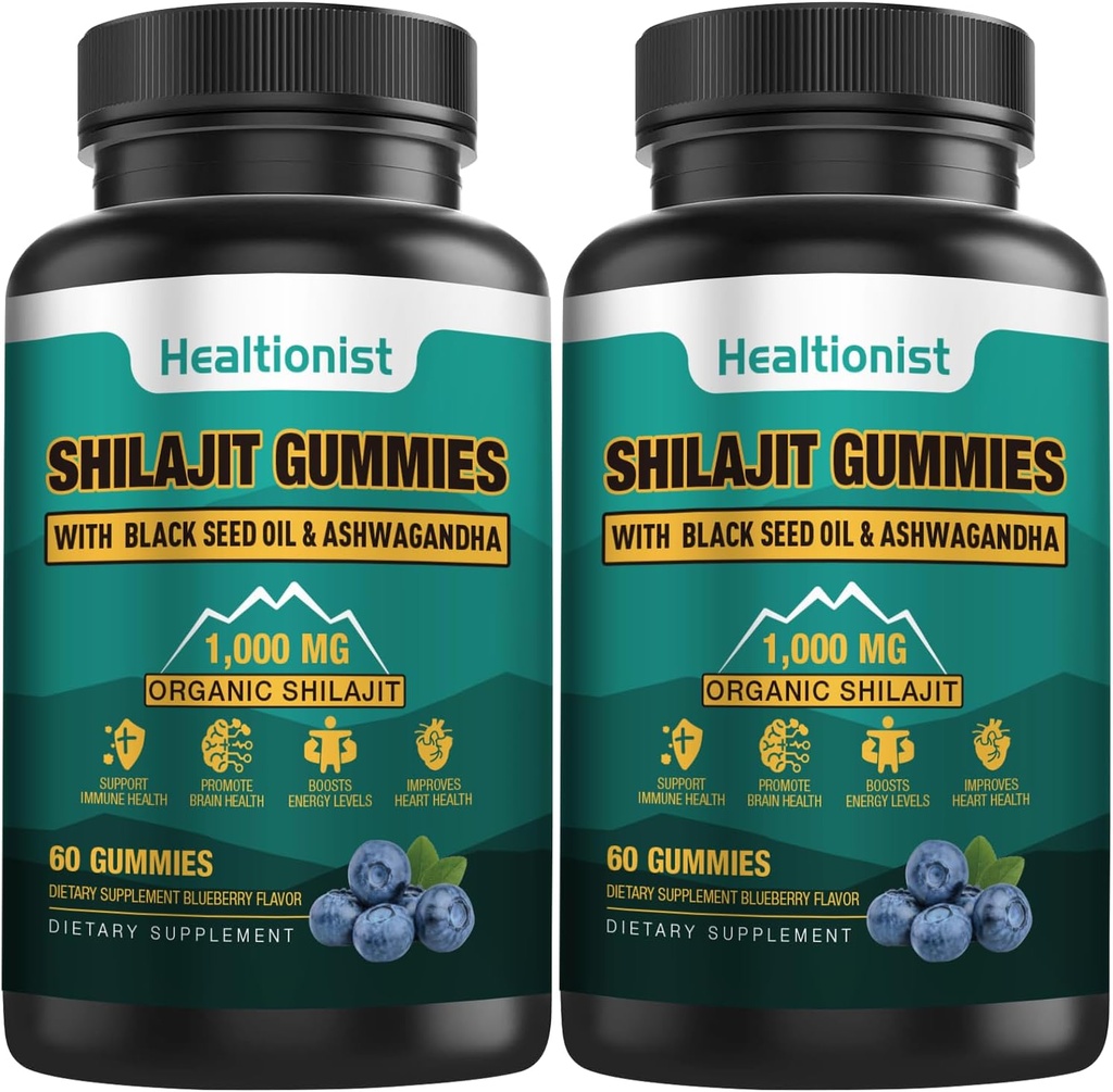 2 팩 1000 MG Shilajit 보충물 85 + 추적 무기물, Fulvic 산, 남자 & 여자, 에너지, 두뇌, 면역력 Suport를 위한 순수한 유기 Shilajit Himalayan 거미 - 120 조사