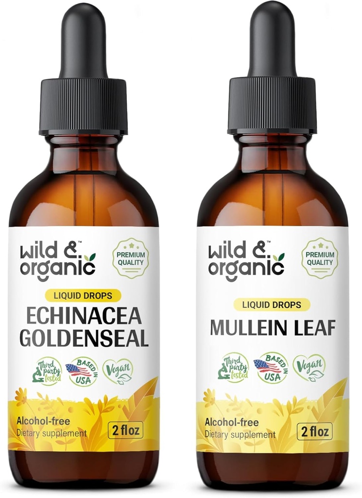 야생 & 유기 Echinacea 황금 염 Tincture 2 fl oz & Mullein Tincture 2 fl oz