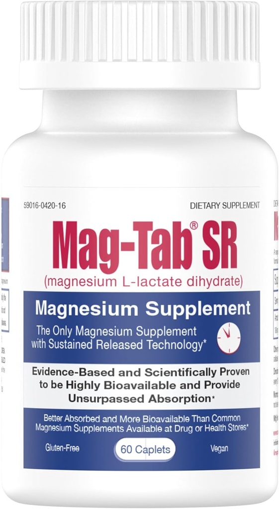 10x Better Absorption-Mag-Tab SR (Sustained Release) 60 카운트 지원 수면, 근육 크림, 마그네슘 결핍 건강 문제 (60)에 대한 확장 된 릴리스 마그네슘 락테이트 배달