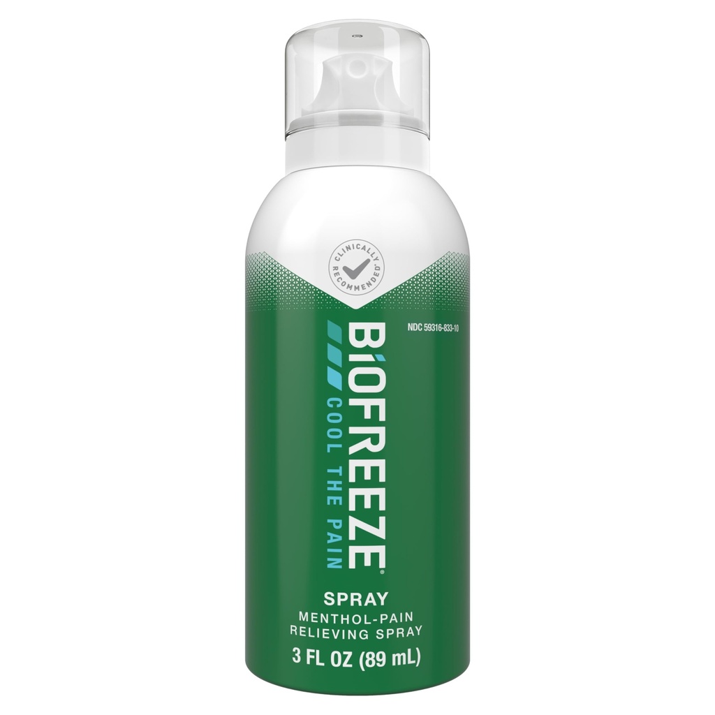 Biofreeze Menthol 스프레이 3 FL OZ 무색 Aerosol 스프레이 근육, 관절염, 간단한 허리 통증 및 관절 통증과 관련된 통증 완화