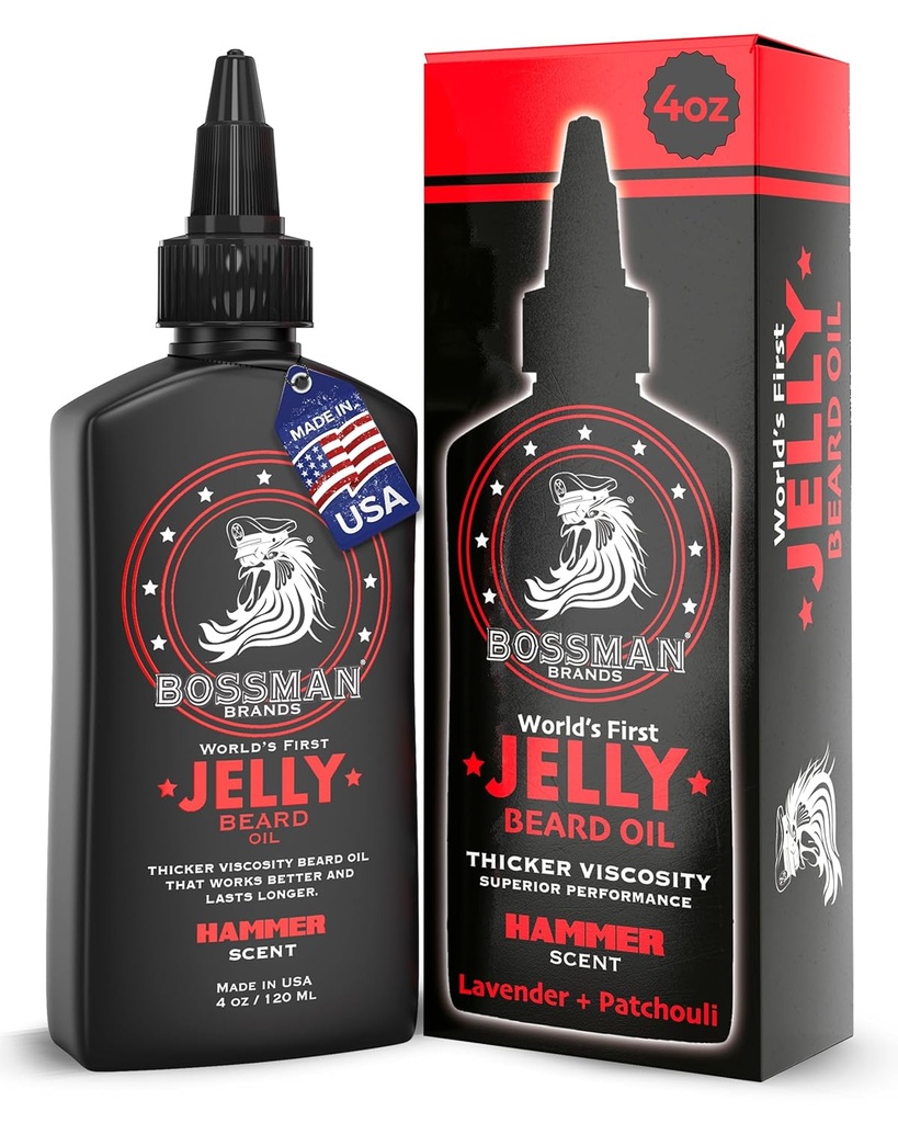 Bossman Jelly Beard Oil for Men (4 oz, Hammer Scent) - Softens, 천연 성분으로 습기를 공급 및 조건