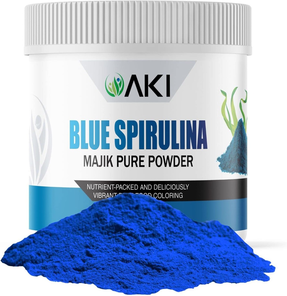 AKI E18 학년 블루 Spirulina 분말 팩 – 울트라 집중된 Phycocyanin Superfood – 딥 블루, 비건 & 비 GMO – 스무디, 아이스크림, 요구르트 또는 페이스트리에 이상적입니다 – 2oz/57g